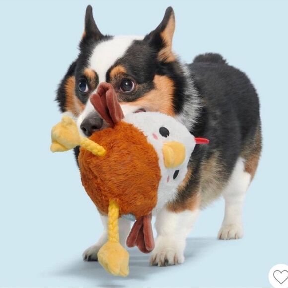 BARK 4.25” Classic Fuzzy Squeaky White Brown Gold Farm Rooster Plush Dog Toy - Picture 4 of 11